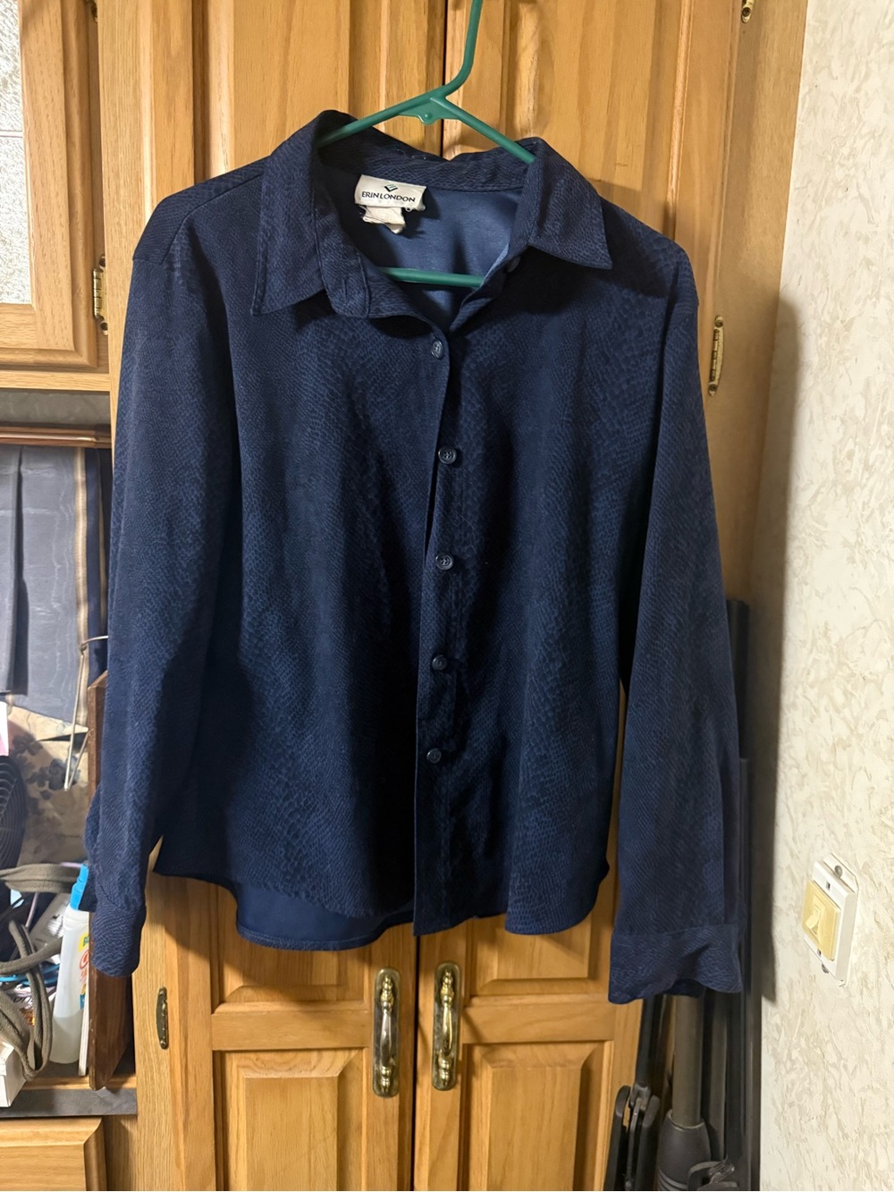 erin london Navy Textured Button-Front Blouse